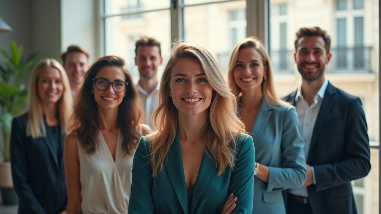 Équipe de Webtechtech souriante et professionnelle dans un bureau parisien lumineux