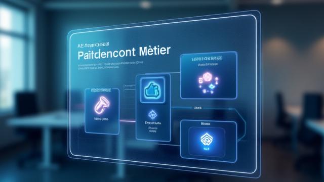 Illustration d'un assistant IA avec des boutons de préréglages métier pour différentes industries.